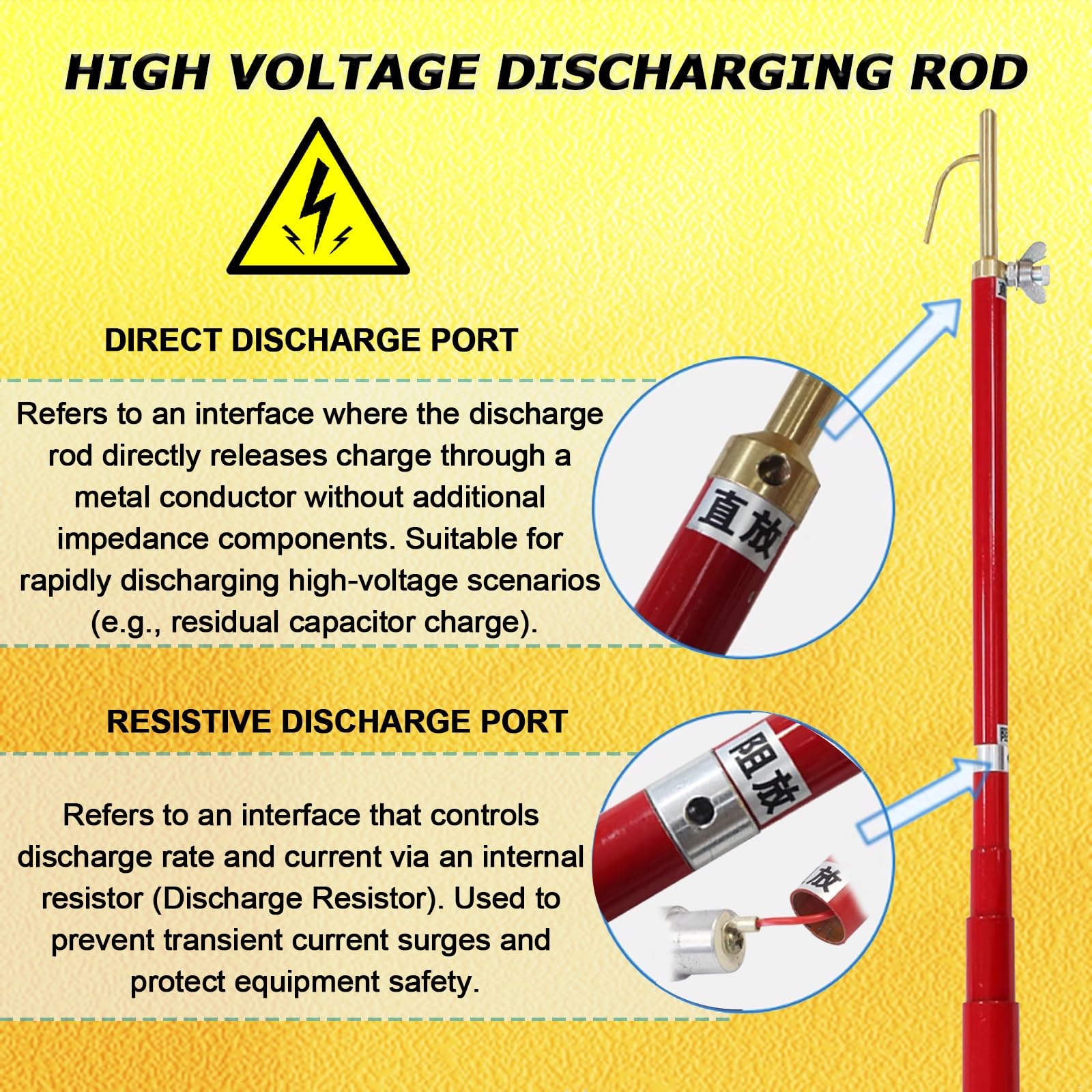 Tige de décharge haute tension, 10 kV, 35 kV, 110 kV, 220 kV, télescopique, portable, isolée, perche électrique non électrique (10 kV – 1 m/1 m (2 sections)