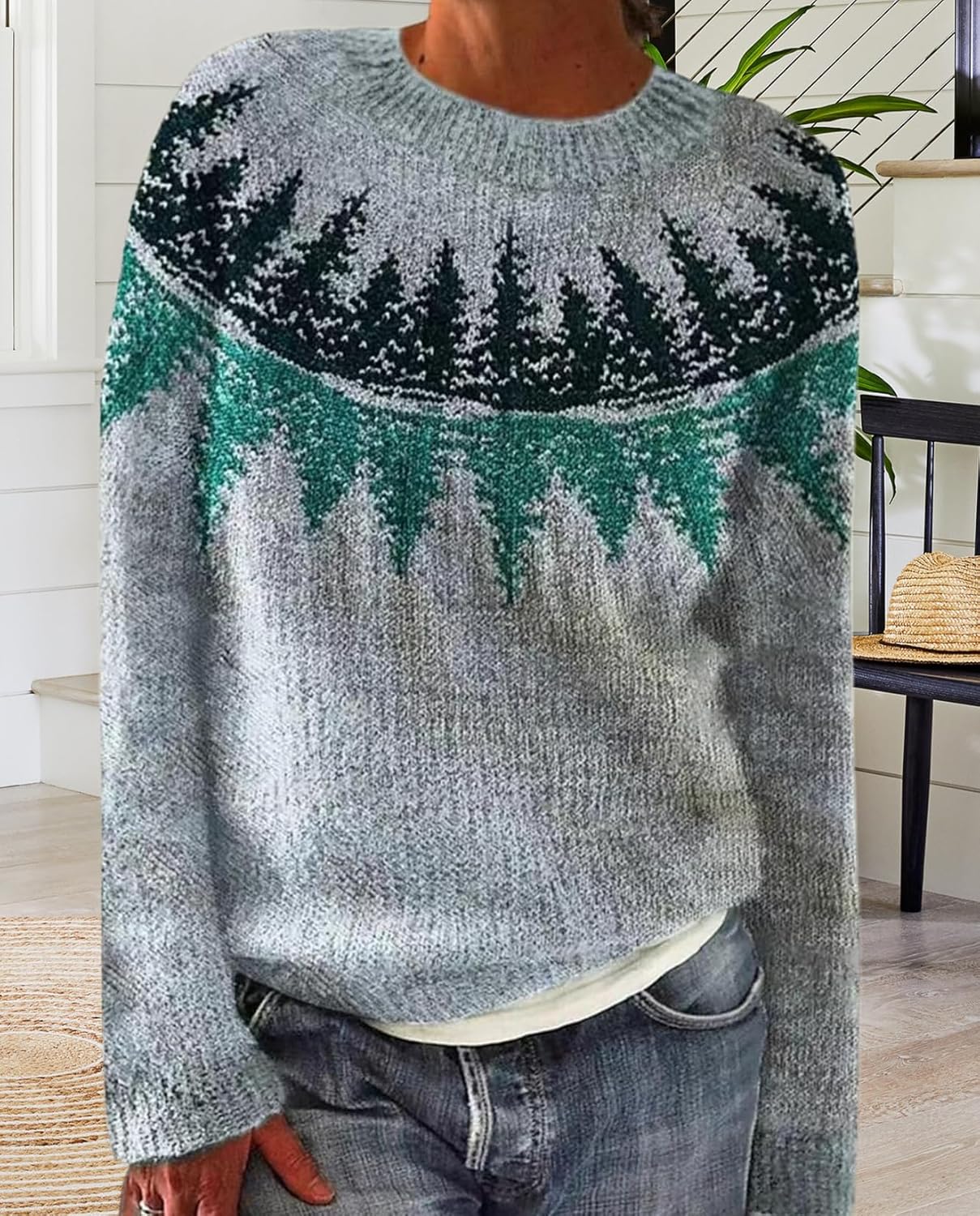 Fair Isle Sweater for Womens Winter Long Sleeve Vintage Knitted Sweater Casual Fall Crew Neck Pullover Sweaters - Image 5