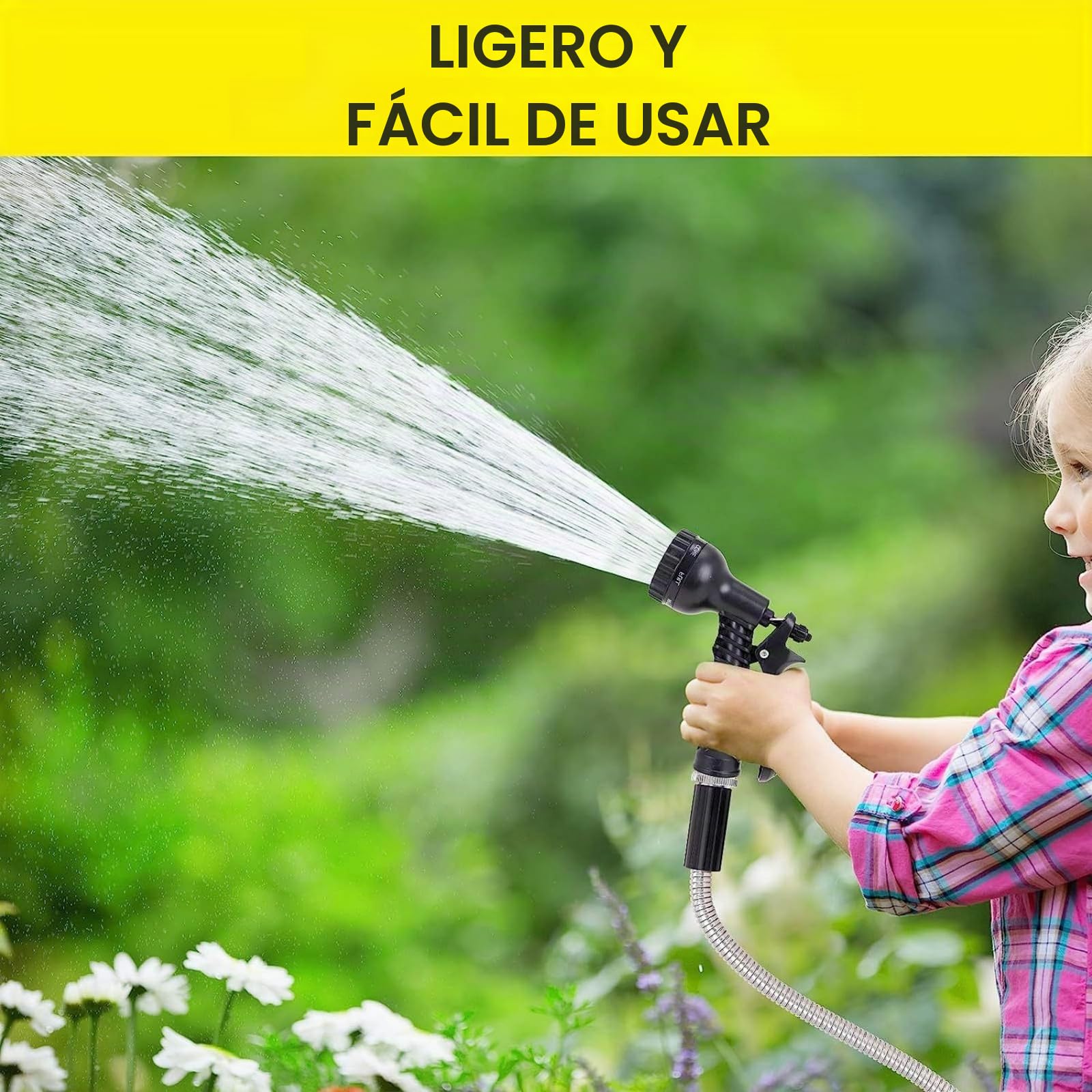 Manguera Extensible 7 Funciones, Manguera Jardin Flexible Ligera de Acero Inoxidable 14MM para Riego de Jardín, Regar, Limpiar, Lavar Coche, Regar, Bañar Mascotas (50FT)