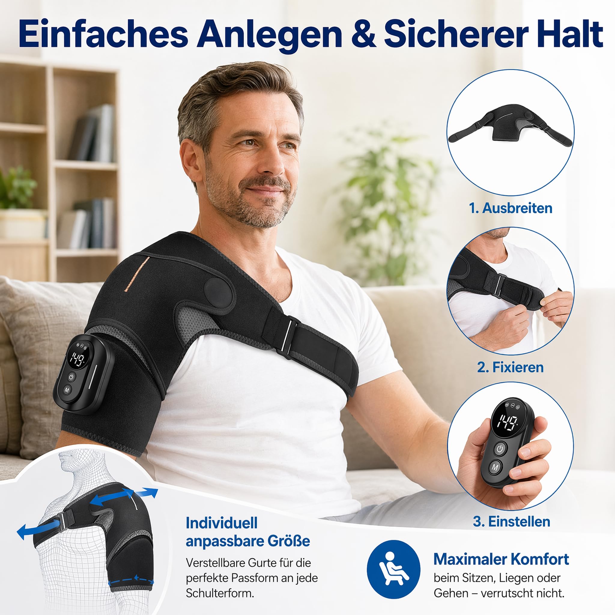 Massaggiatore per spalle 3 in 1 con telecomando, imbottitura riscaldante per le spalle con 5 livelli di calore e 5 modalità di vibrazione, batteria da 5000 mAh, fascia per spalle ricaricabile con