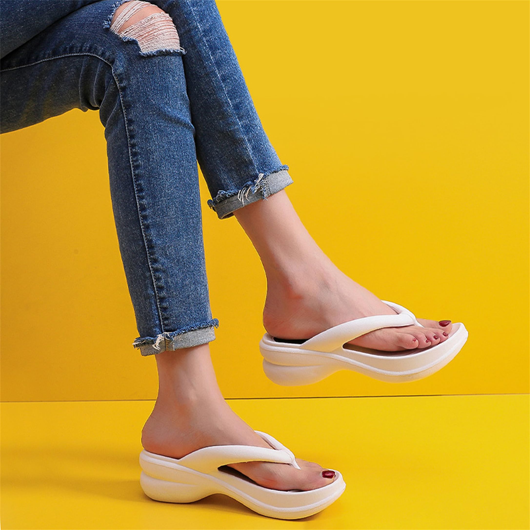 New front Chanclas de Fondo Grueso para Damas Nuevas de Verano Tacón de Cuña Arrastra Usar Sandalias de Playa con Punta de Clip Caseras Cómodas