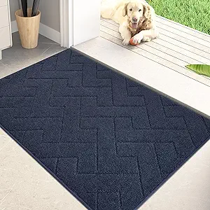 PURRUGS Dirt Trapping Door Mat 24" x 35.5", Non-Slip Machine Washable Entry Rug, Shoe Scraper, Dog Doormat, Super Absorbent Welcome Mat for Front & Back Door, Muddy Wet Shoes & Paws, Navy Blue