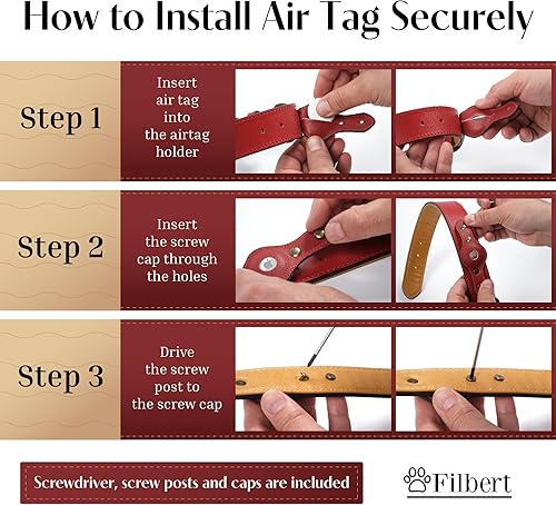 Miniatura 2 de Filbert Collar de cuero para perro con soporte para Airtag, collar seguro mejorado para Airtag de lujo, para perros medianos, cuero, impermeable,