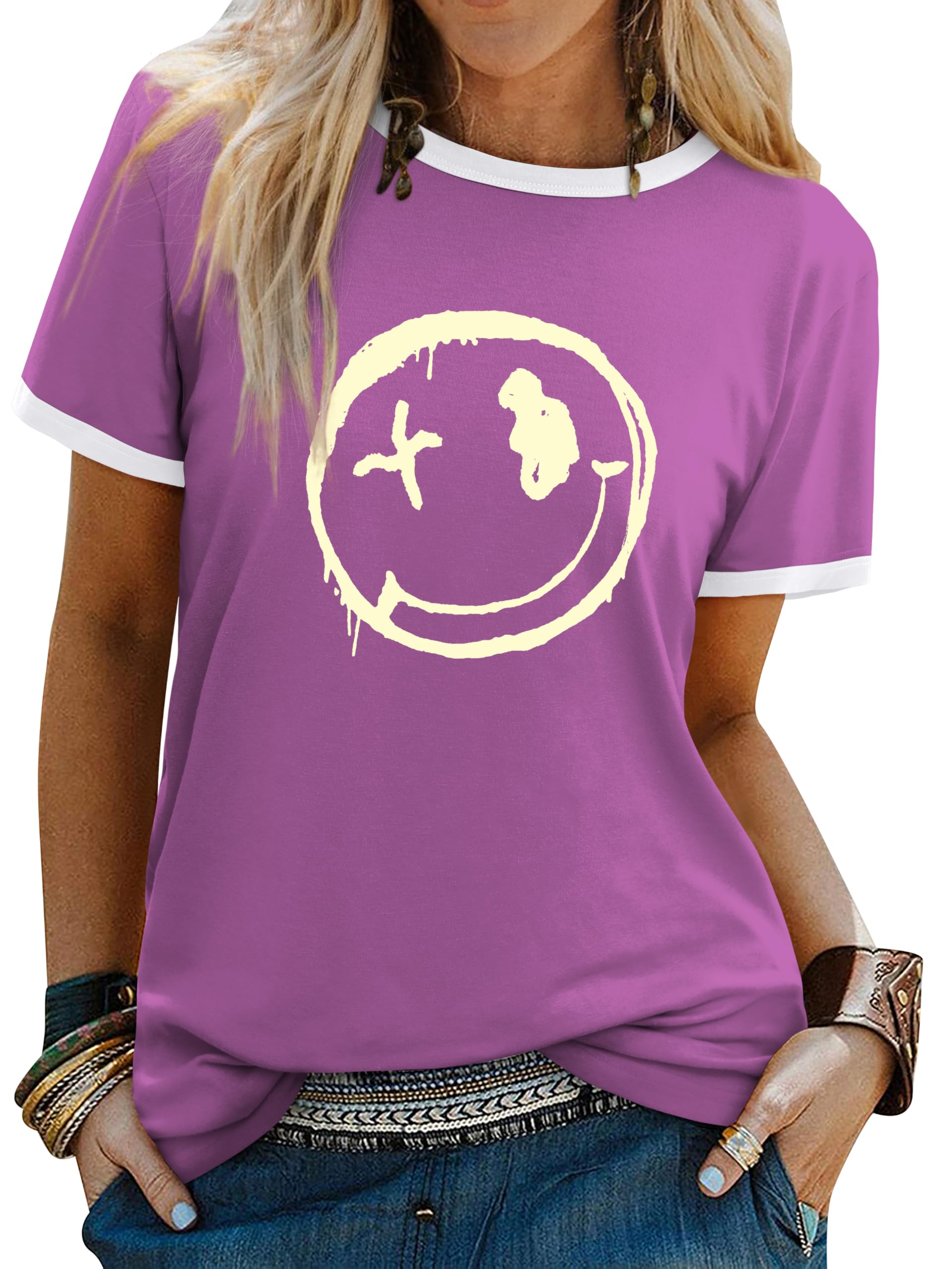 WIEIYM Tshirt Damen Oberteile Kurzarm Tshirts Sommer Damen T-Shirt Rundhals Hemd Leichtes Shirt Gedruckt Lässig Tee Tops Bluse