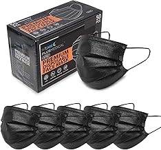 FriCARE Face Masks Disposable for Adults, 4 Ply ASTM Level 3, Allergy Protection, Individually Wrapped, 50 Pack, Classic Solid Black