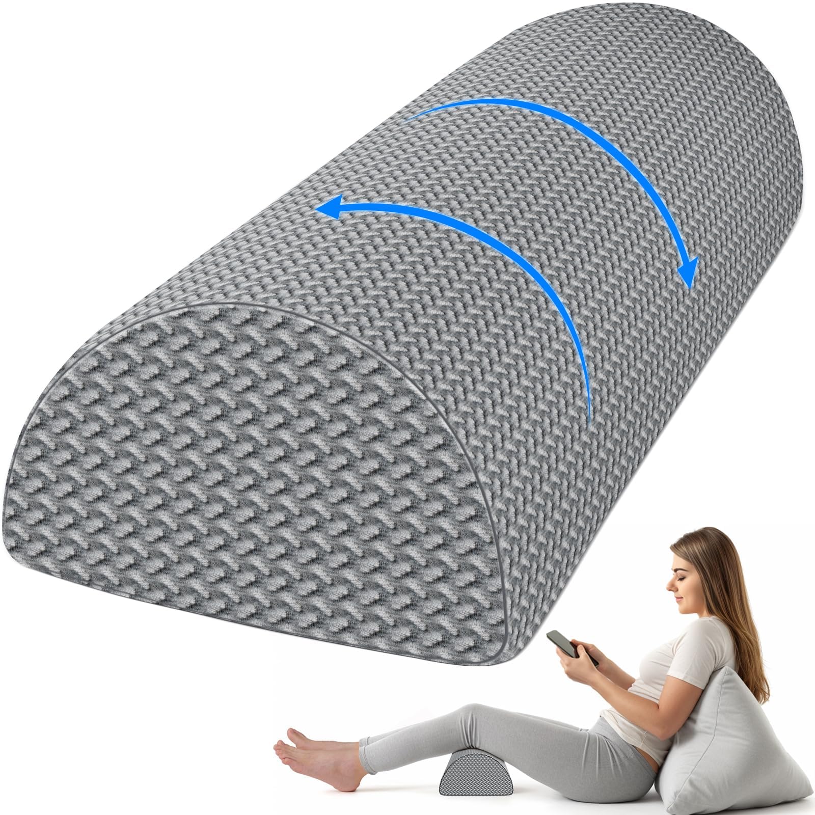 TranquilRelax Knee Pillow for Back Sleeping Memory Foam Half Moon Bolster Pillow for Legs Under Knee Support Ankle