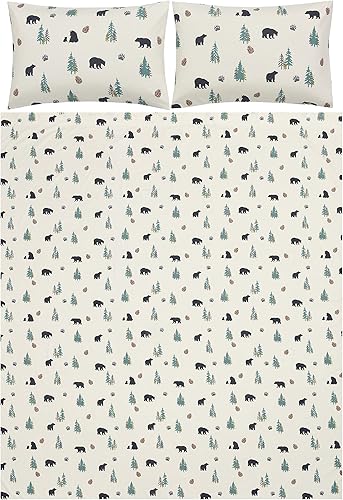 Miniatura 2 de De Leon Collections Sunland Bear Pine Tree Evergreen Forest - Juego de sábanas y fundas de almohada, tamaño individual, 3 piezas