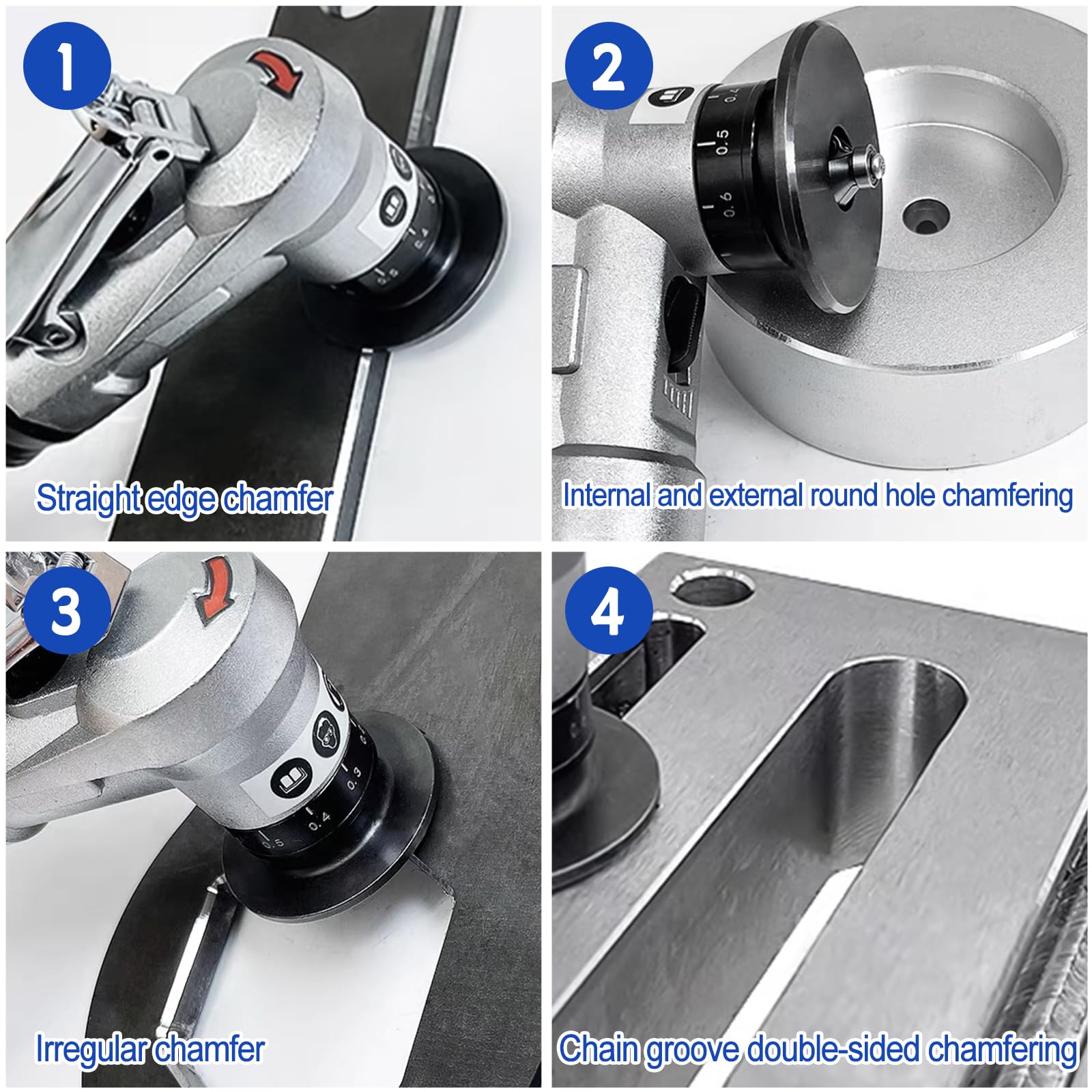 Mini macchina pneumatica per smussatura, utensile portatile a 45° per metallo e legno, guscio in lega di alluminio (6 lame R + 6 C)