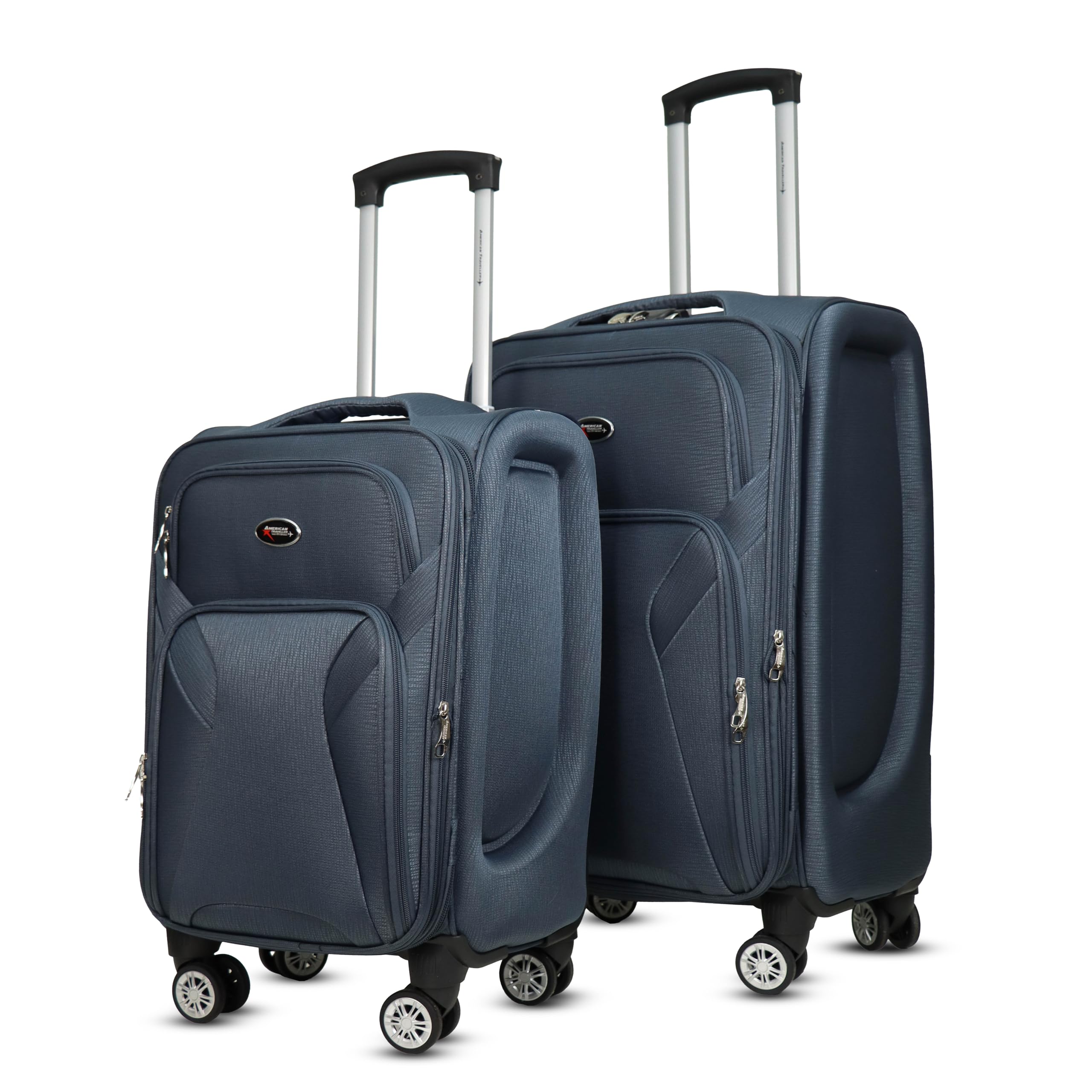 touris bite 3-piece softside trolley luggage set, 360° spinner wheels, telescopic handle, front pockets, twill fabric, black, navy blue, brown (2, dark gery, s,m)