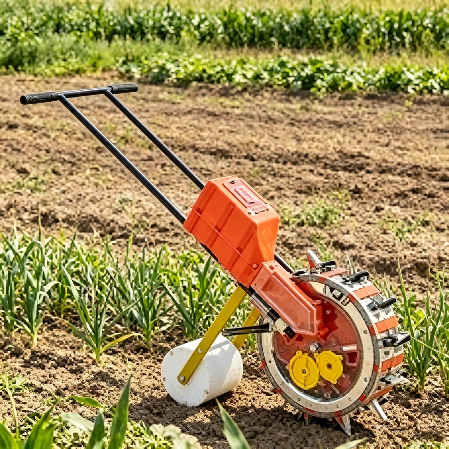Semoir Manuel À Pousser, Semoir De Jardin, Support Amovible, Profondeur De Semis Réglable (6,5-7,5 cm), 1 À 2 Graines par Buse, pour Terrains en Pente, Terrasses Et Plaines