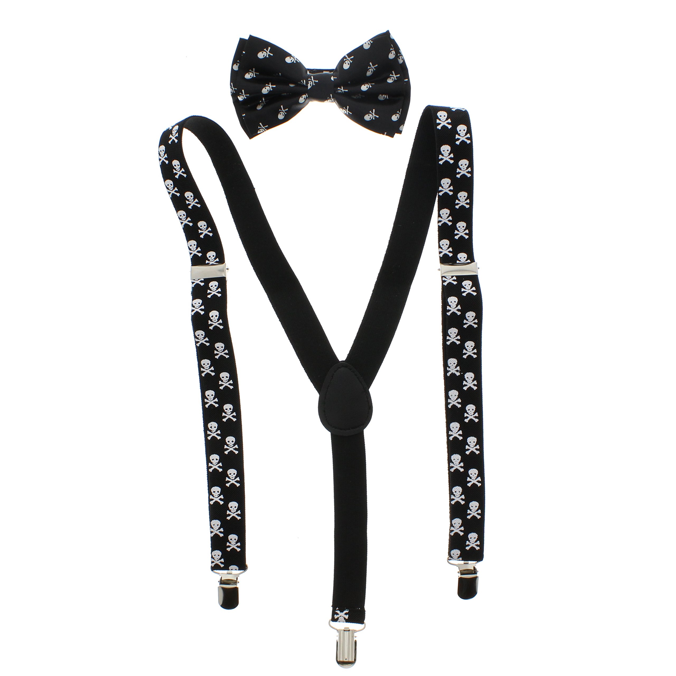 Zac's Alter Ego Men's Matching Skull & Crossbones Suspenders & Pre-Tied Bow Tie