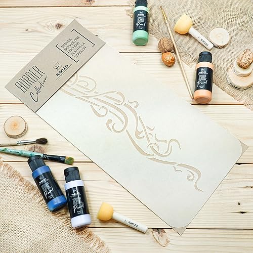 Miniatura 9 de NAKLEO - Plantilla de pared de plástico reutilizable con borde  8.3 x 17.7 in  8 x 17 pulgadas  Art Nouveau Secession 3  Patrón de pintura a rayas