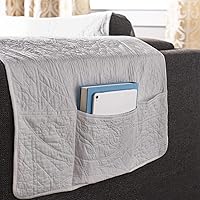 Vista 3 de SureFit Heirloom - Funda acolchada de algodón para muebles con borde festoneado, funda para sofá biplaza, apta para mascotas, lavable a máquina, Gris