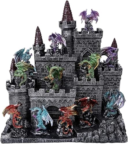 Pacific Trading - Juego de 12 piezas de castillo medieval con figuras de dragón en miniatura, decoración de fantasía