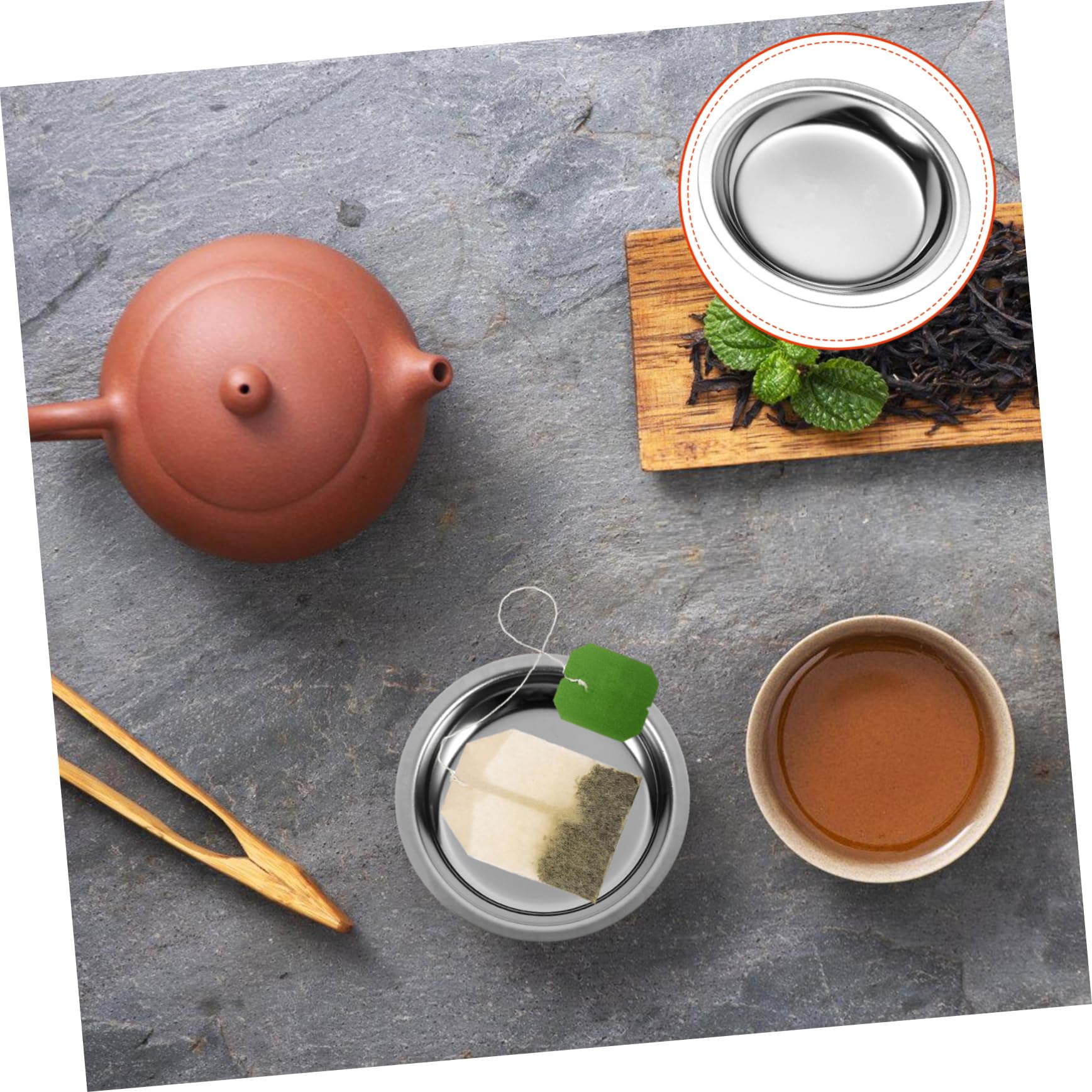 Cabilock Round Stainless Steel Tea Bag Plate Decorative Tea Bag Saucer for Home Hotel and Restaurant Use Lightweight Design Water Resistant Coaster for Tea Enjoyment