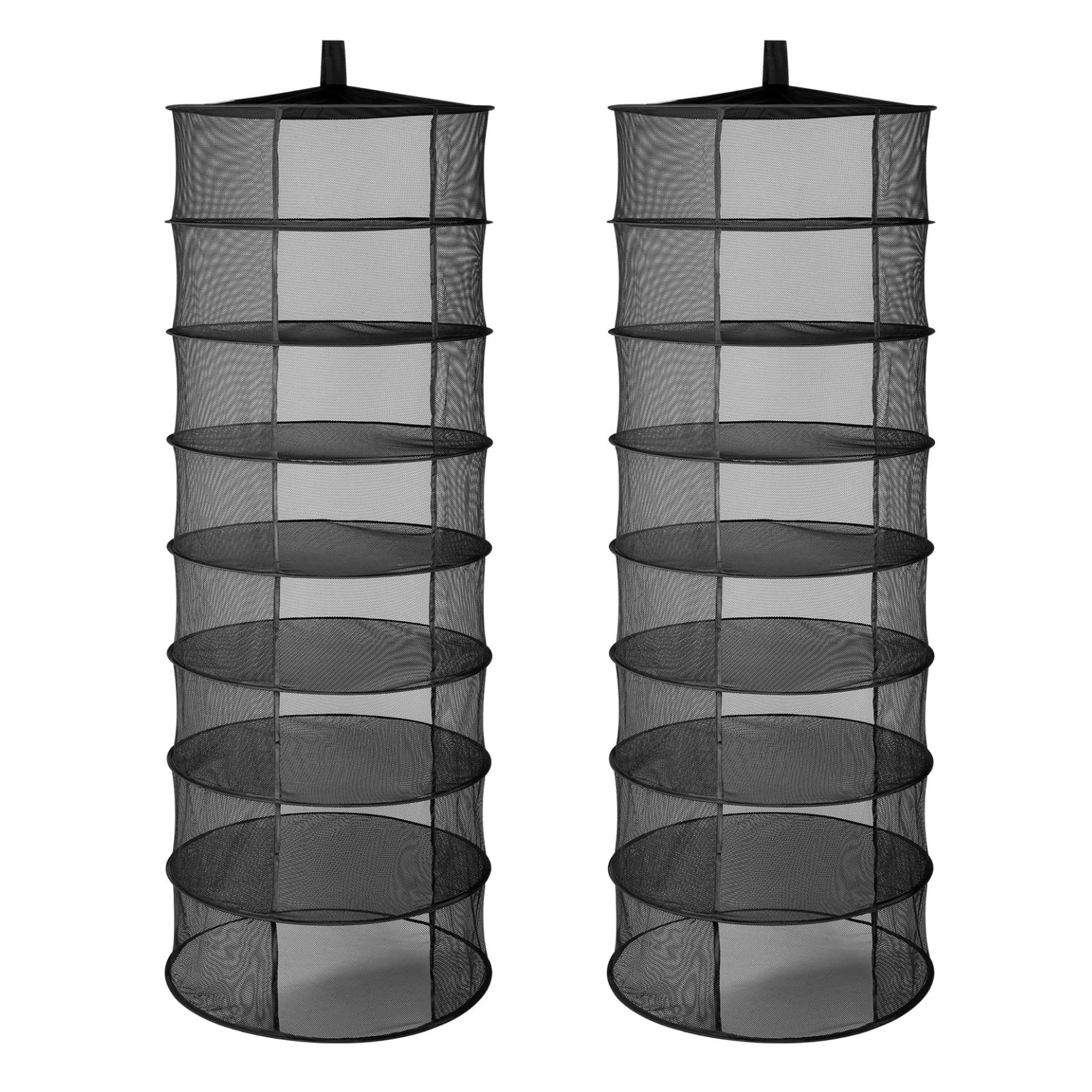 iPower 8-Layer 2ft Herb Drying Rack Black Mesh Hanging Net Dryer Collapsible with Opendoor, Pothook and Storage Bag, for Hydroponics Flowers, Buds, Fruits, Seafoods, Clothes, 2 Packs