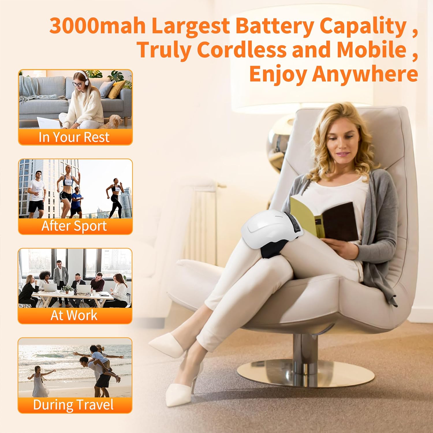 Knee Massager for Knee Pain with Infrared Heat and Vibration, Cordless Wearable Rechargeable Clear Visible LED Screen Easy to Use Electronic Knee Massager, 19 inch Adjustable Ergonomic Strap