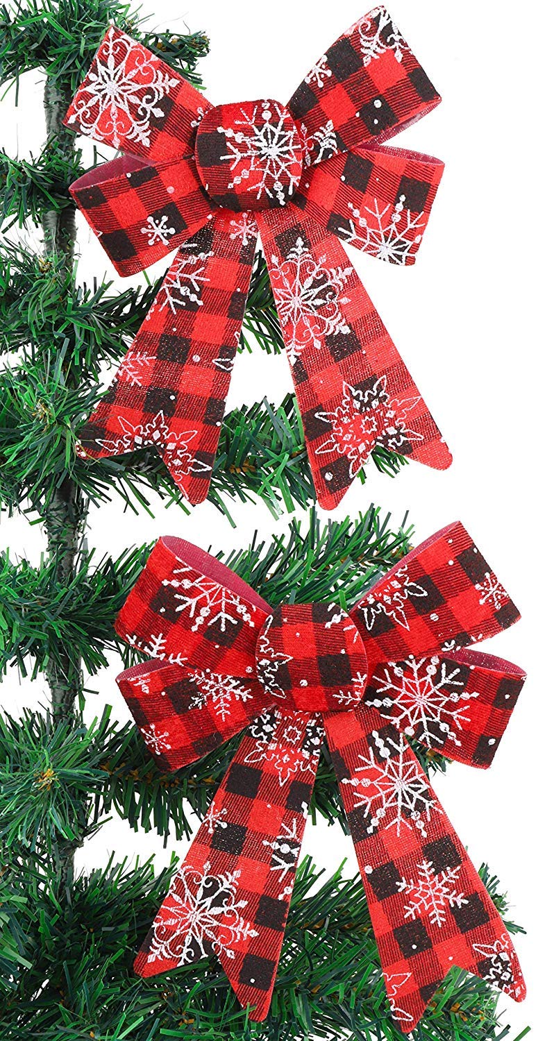 Pack Of 2-14cm Tartan Bows - Christmas Tree Decorations - Scottish Decorations