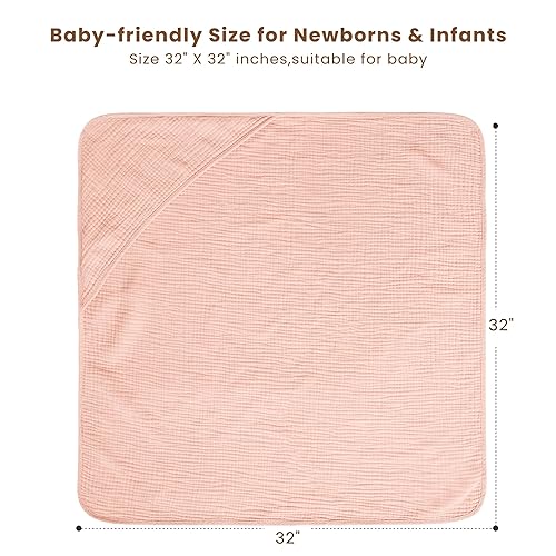 Miniatura 4 de Konssy Paquete de 2 toallas de muselina con capucha, 100% algodón, ultra suaves y absorbentes, toallas de baño para bebé con capucha para recién