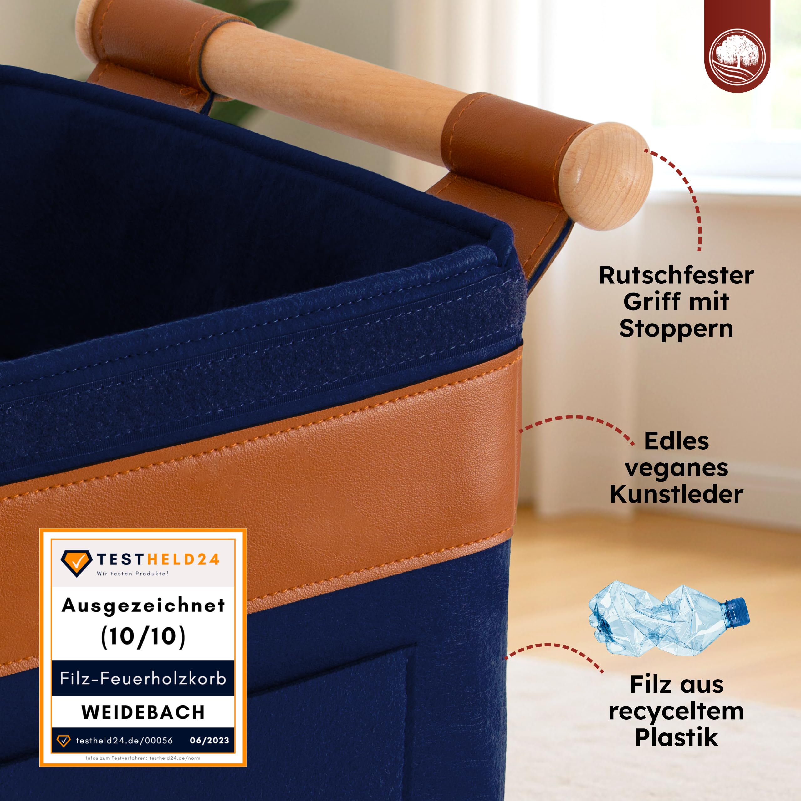 WEIDEBACH® Kosz na Drewno Kominkowe, 35 L (Rozszerzalny do 50 L)
