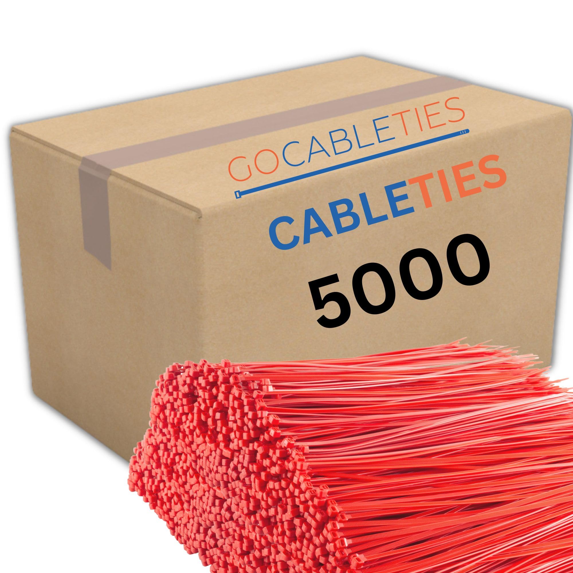 Gocableties Red Cable Ties, 300mm x 3.6mm, Bulk Pack of 5000, 12” Premium Nylon Zip Ties, Multi-Purpose Plastic Tie Wraps, Secure Self-Locking Mechanism, for Home, Garden, Office and DIY