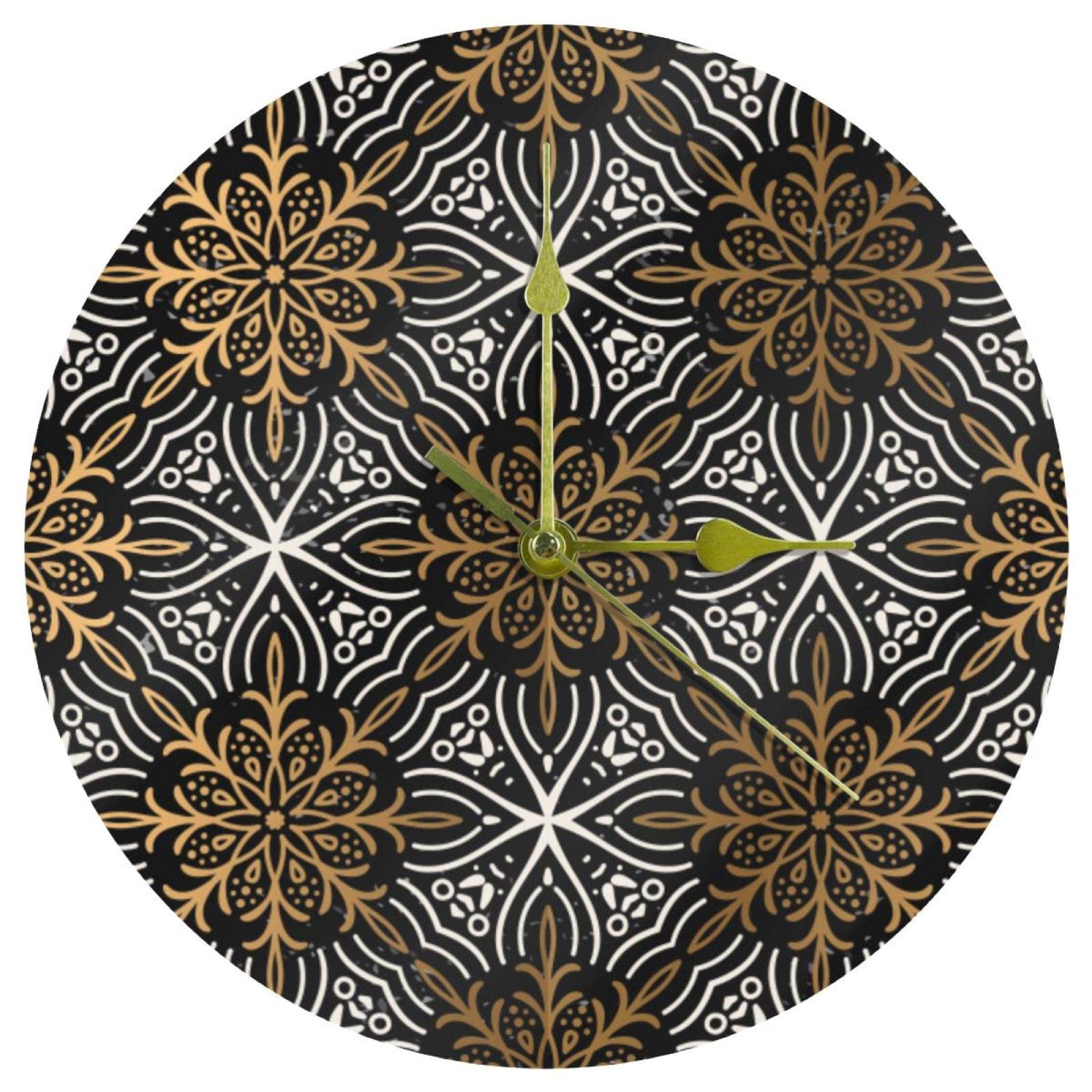 Horloge murale mandala doré chic en acrylique moderne de 24 cm
