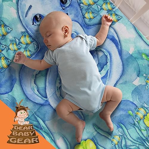 Miniatura 7 de Dear Baby Gear - Manta de bebé oceánico - Manta de doble capa con tema oceánico - Peluche suave para niñas y niños - Adorable pulpo con diseño de