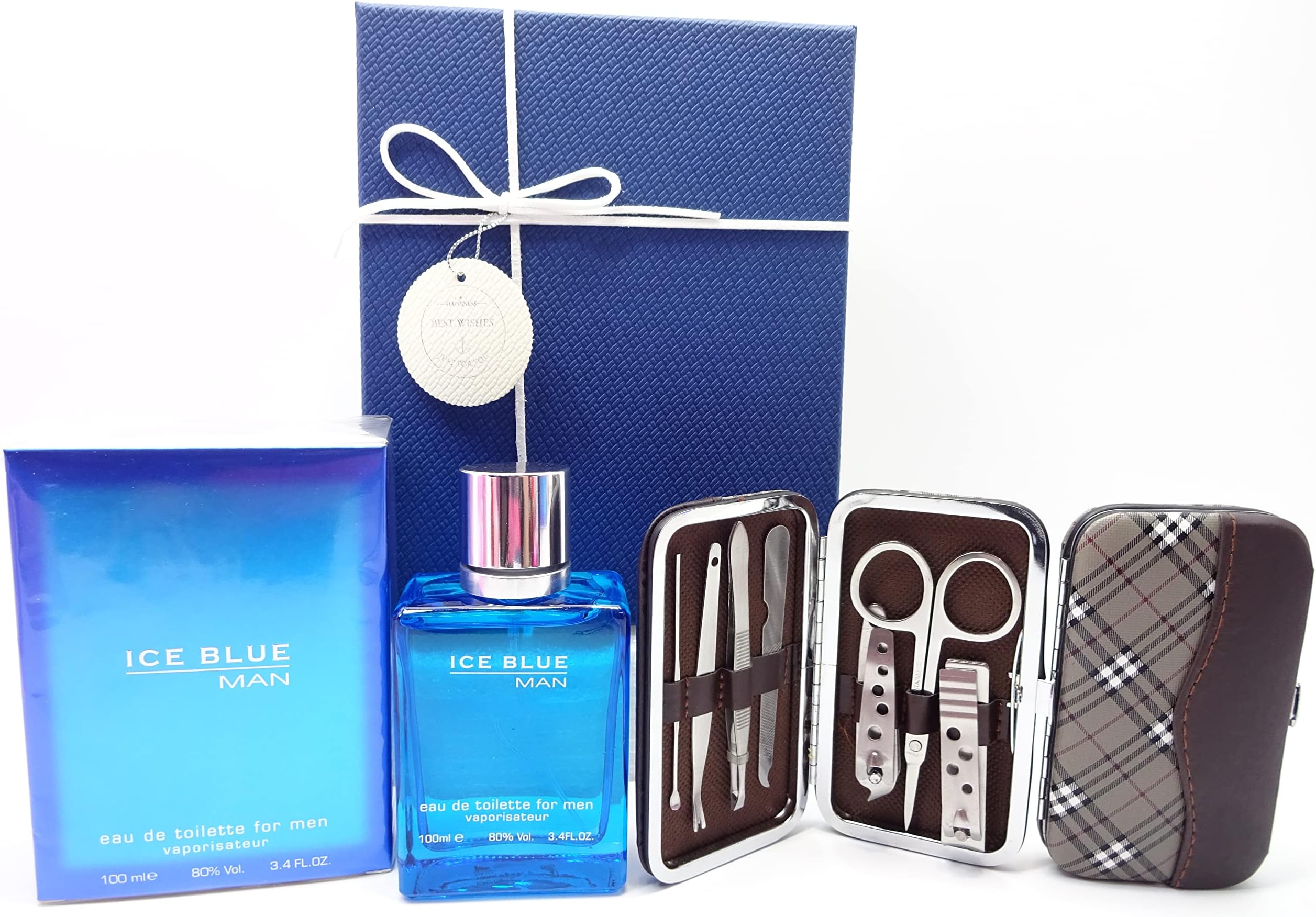 Luxury Gift Set For Men - Ice Blue 100ml EDT For Men & Manicure Grooming Travel Tool Kit - Gift Set For Him