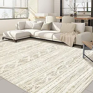 Nakagishi 7X9 Area Rug Living Room: Washable Boho Large Neutral Modern Soft Farmhouse Beige Rugs Stain Resistant Indoor Floor Non-Slip Carpet for Women Home Enthusiasts Aged 25-45 - Bedroom Room Decor
