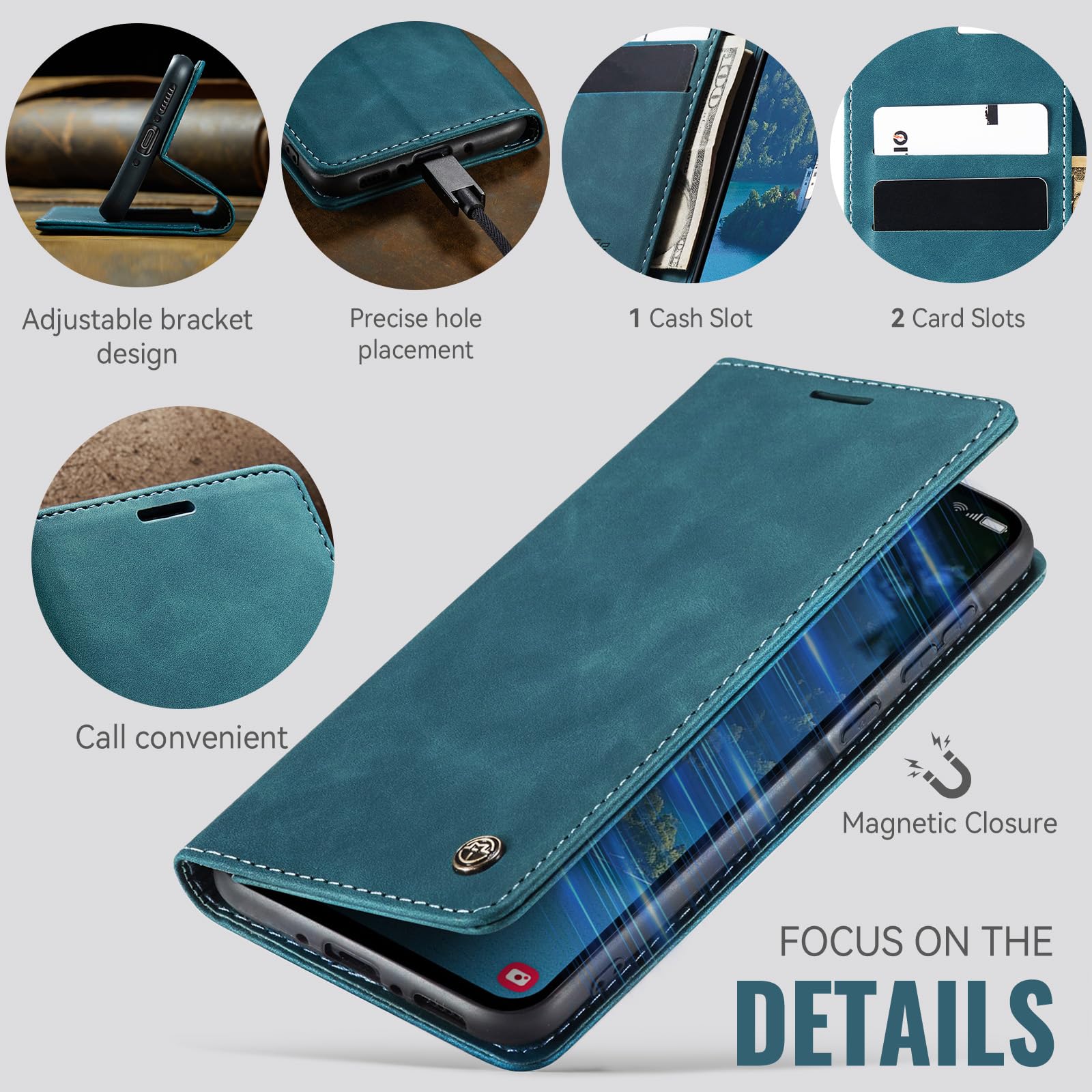 Azororo Cover per Samsung Galaxy A56 5G, Premium PU Pelle Custodia, Magnetica Carta Fessura Portafoglio Case, Flip Cavalletto Custodia per Samsung Galaxy A56- Blu verde