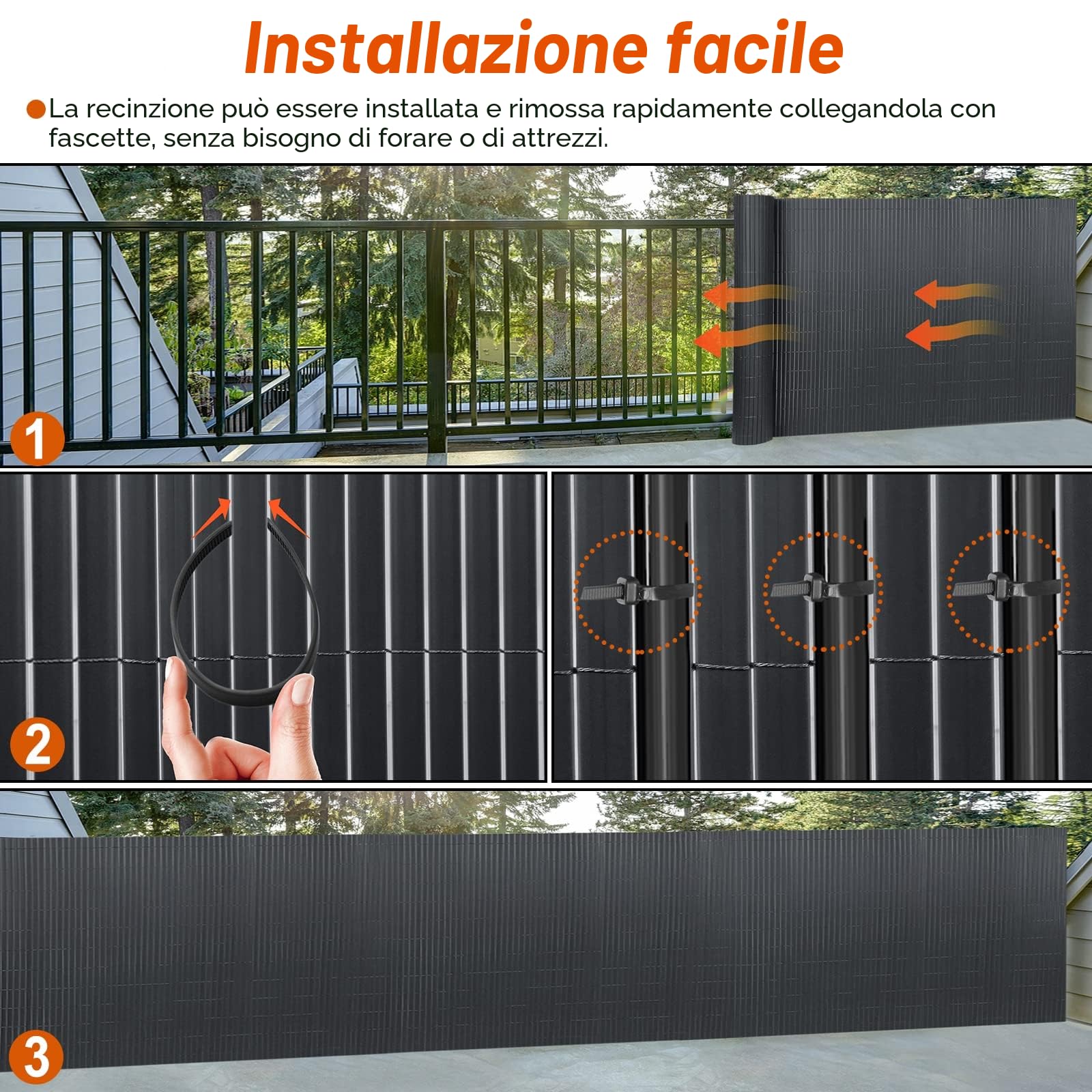 FIVMEN Canniccio PVC Recinzione 120x500cm Tappetino Privacy per Balcone con Fascette Recinzioni e Decorazioni Protezione dal Vento Impermeabile Senza Foratura, Antracite