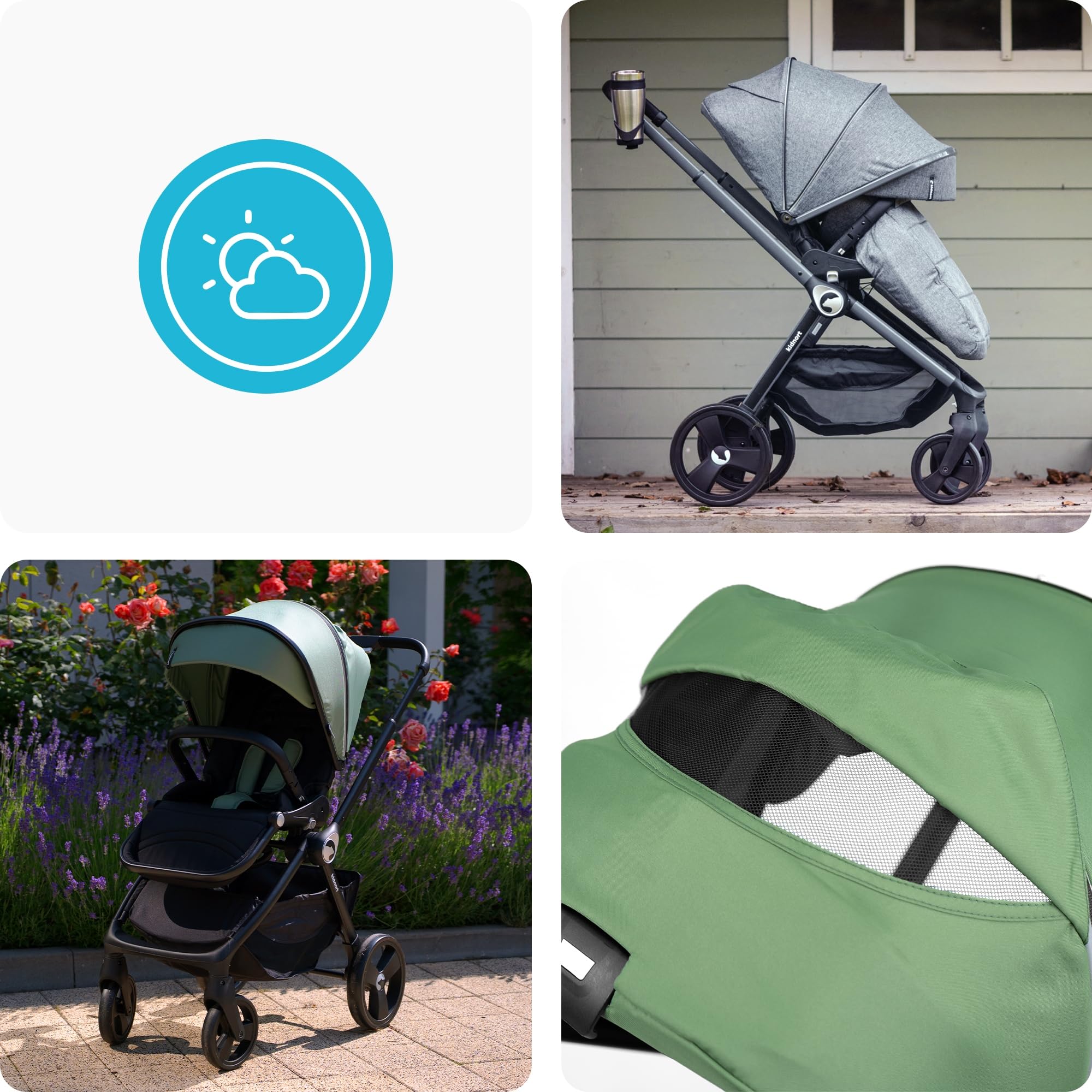 Isbjörn Buggy Passeggino dalla nascita fino a 22 kg – sedile reversibile, ruote a 360°, funzione sdraiata e poggiapiedi, copertura parasole XXL, pieghevole con una sola mano, con parapioggia