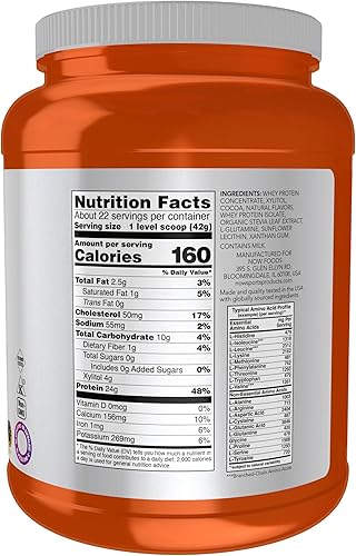 Miniatura 2 de NOW Nutrición deportiva proteína de suero de leche 085oz con BCAA chocolate cremoso en polvo 2 libras