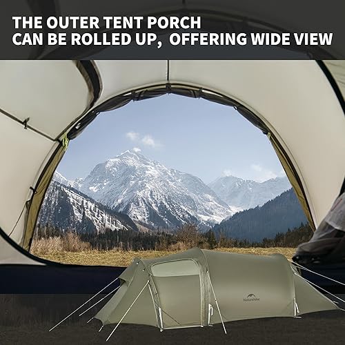 Miniatura 7 de Naturehike Opalus UL 4 Season Tents for Camping, Windproof 2-3 Person Winter Camping Tent, Double Layer Cold Weather Tunnel Tent with Vestibule
