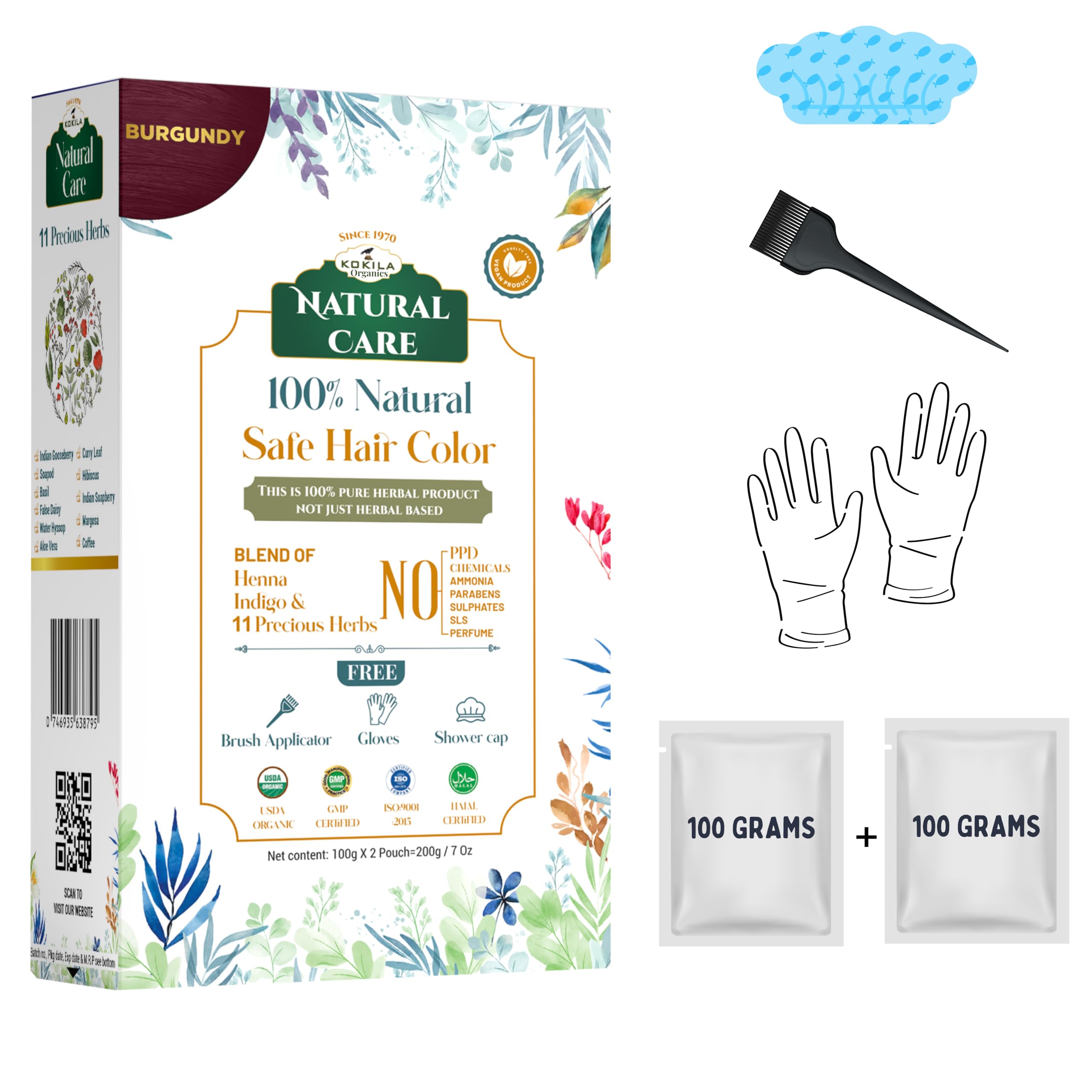 Kokila 100% Natural Safe hair Color | Henna Indigo & 11 Precious Herbs | Soft Burgundy - 1 Pack (2 Pouches 100gm Each)-image-4