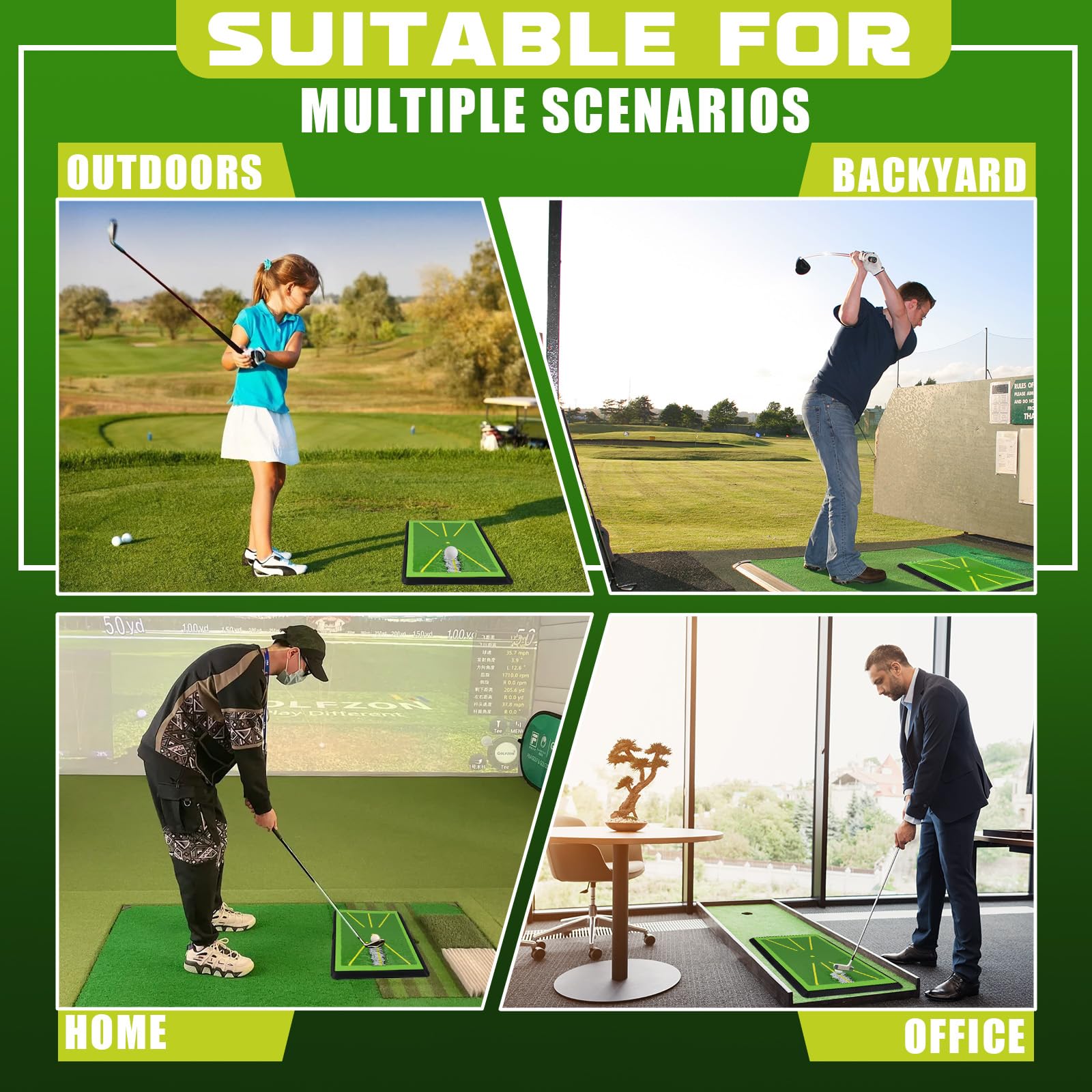 Golf Abschlagmatte Golfmatte mit 1 Austauschbar Golf Trainingshilfen Mat für Schlagbahn-Analyse, Rutschfester Gummibasis, Indoor & Outdoor Golfanfänger, 42,5x27 cm