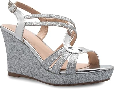 Olivia K Womens Sexy Strappy Platform Wedge Glitter Sandals