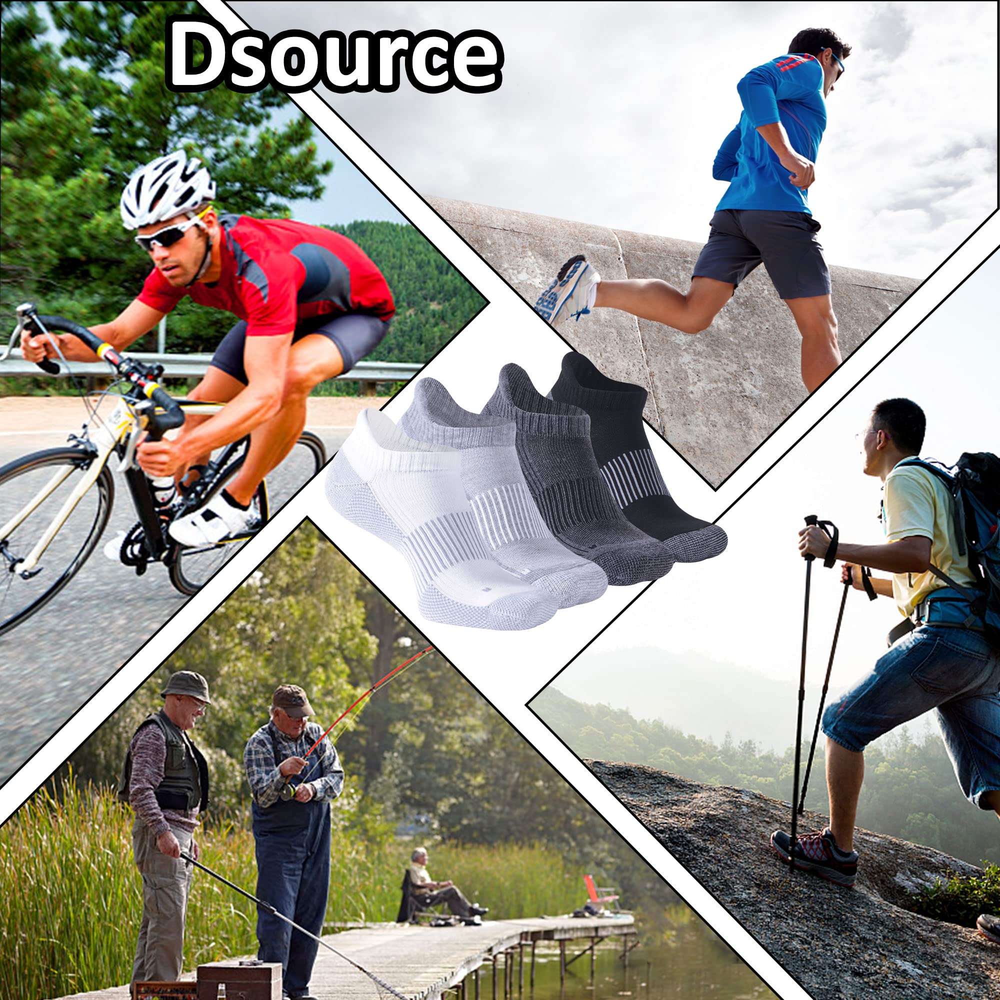 Dsource Uni Kupfersocken, gepolsterte Sohle, Fußgewölbeunterstützung, athletische Knöchelsocken, Radfahren, Basketball, Laufsocken, 3 No-Show, Schwarz und Weiß, Large-X-Large