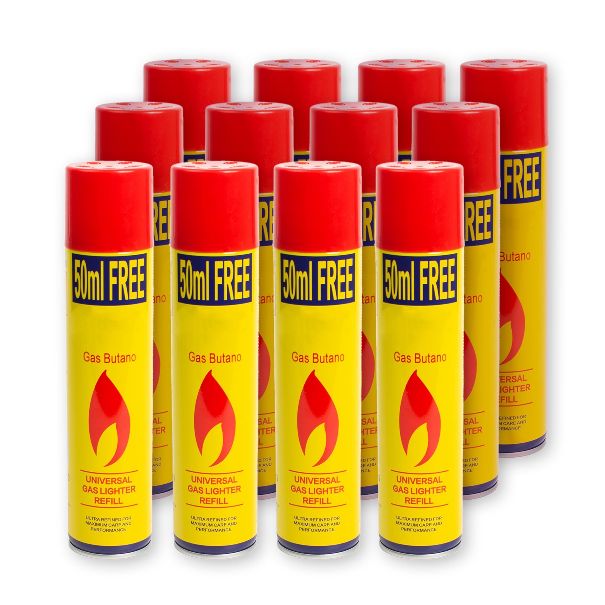 BESCH Pack de 12 Gas Butano para Mecheros 300ml – Recarga Universal para Encendedores Recargables, Compatible con Clipper, Válvula Precisa, Gas Ultra Refinado