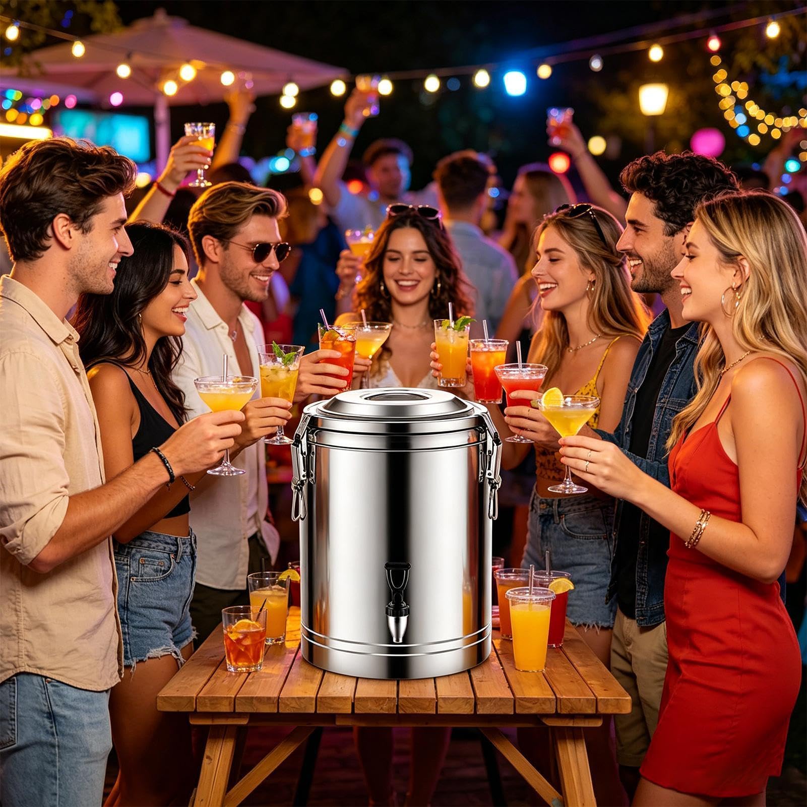 Party-Getränkespender Isolierter Edelstahl mit Zapfhahn | Limonadenspender und Wasserbehälter für heiße und kalte Getränke wie Kaffee, Tee, Saft, für Zuhause, Camping, Picknick,