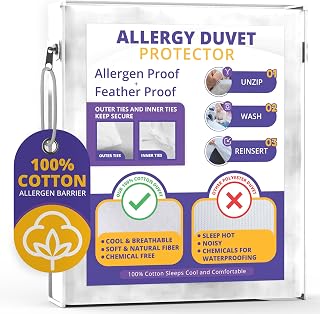 Allersoft All-Cotton Allergy Duvet Protector 106x96 - Dust, Pet Dander, Pollen, Feather Barrier, Breathable & Washable