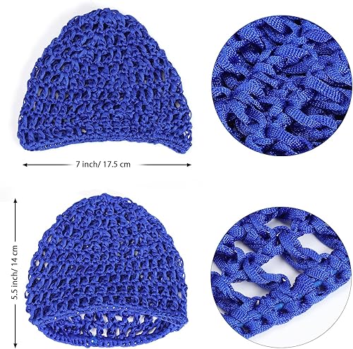 Miniatura 9 de 3 piezas de malla de ganchillo para mujer, red de pelo de ganchillo de punto de rayón suave, accesorio para dormir (negro, negro, gris)