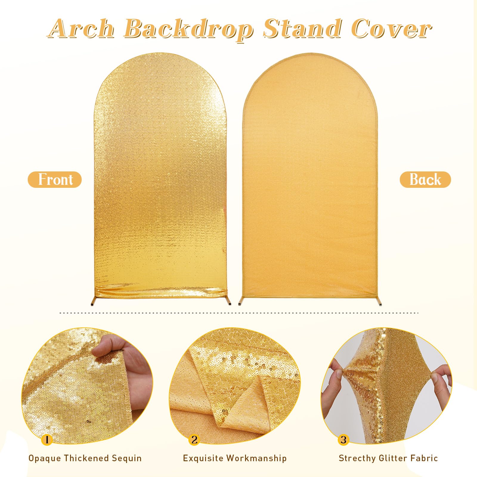 SquarePie Copertura per sfondo ad arco da 2,5 m, con paillettes dorate, top rotondo Chiara spandex elastico brillante copertura per matrimoni, feste di compleanno, banchetti