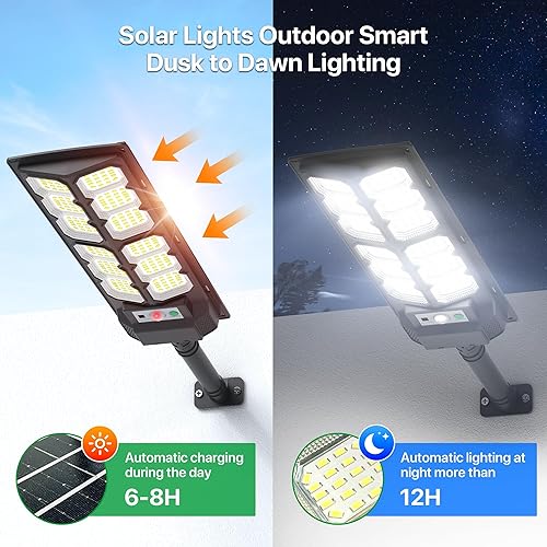 Miniatura 5 de Kifflux Luces solares impermeables para exteriores, 7000 K, luces solares de calle para exteriores, sensor de movimiento de luz de inundación de