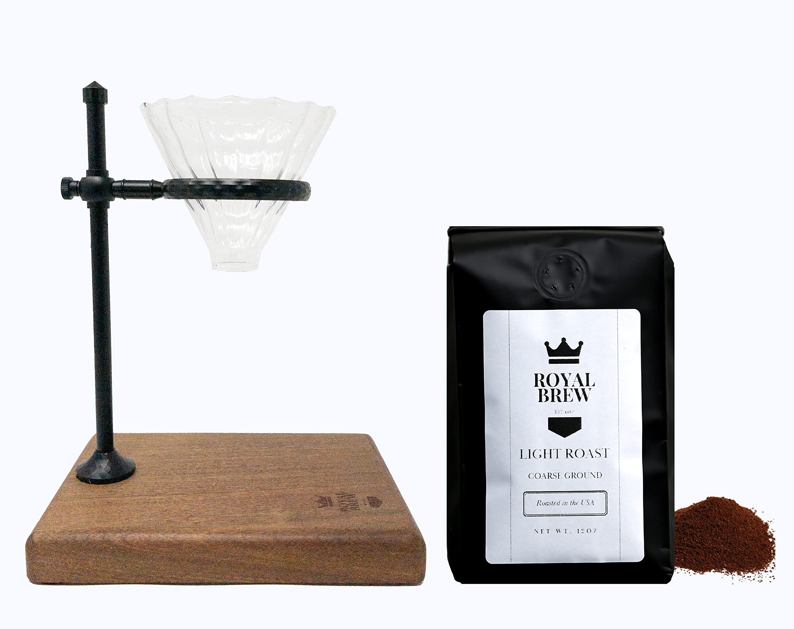 Royal Brew Pour Over Coffee Set & 12oz Bag of Light Roast Coarse Ground