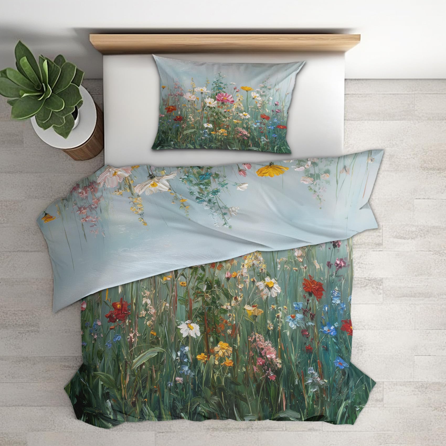 Generisch Wildblumen Bettwäsche 220x240, Schlafzimmer Deko Wendebettwäsche 3tlg, Botanisch Bunt Blumen Bettbezug & 2 Kissenbezüge 80x80, Weiche Mikrofaser, mit Reißverschluss -v352