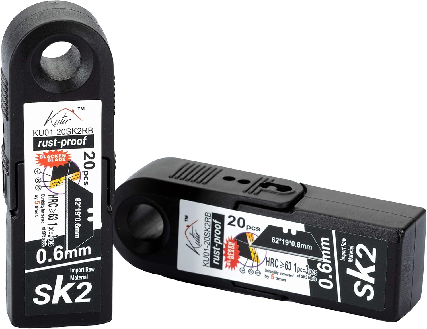 Kutir 20-Pack Utility Knife Blades - SK2 High-Carbon Steel, Premium Tempered, Hard Plastic Box - Standard Size Durable Knife Blades for Most of the Standard Utility Knives : Tools & Home Improvement