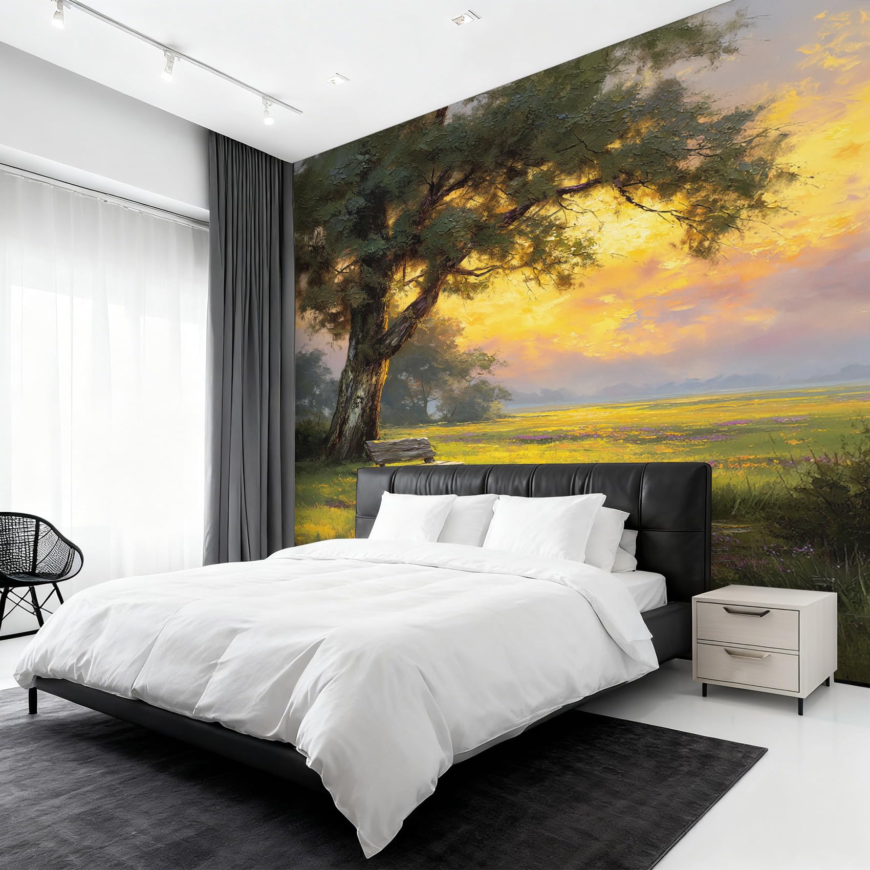 Papier peint intissé arbre paysage naturel fresque murale premium 416x254 cm