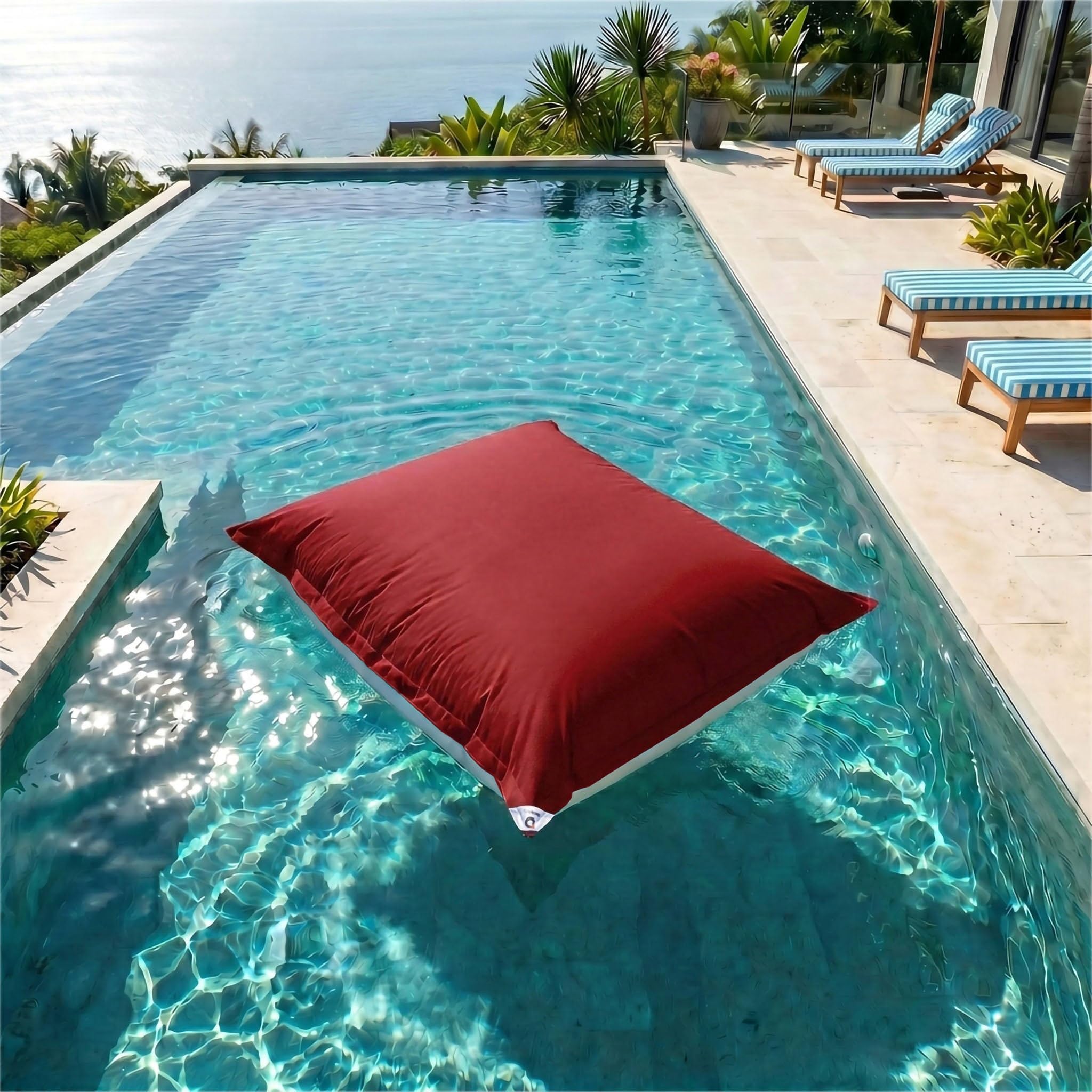 Pouf da Esterno Gigante XXL 180x140cm Imbottito (Non Gonfiabile) Galleggiante Piscina - Pouf Giardino Impermeabile Sfoderabile - Riempimento 450L Palline Polistirolo - Rosso Peperoncino