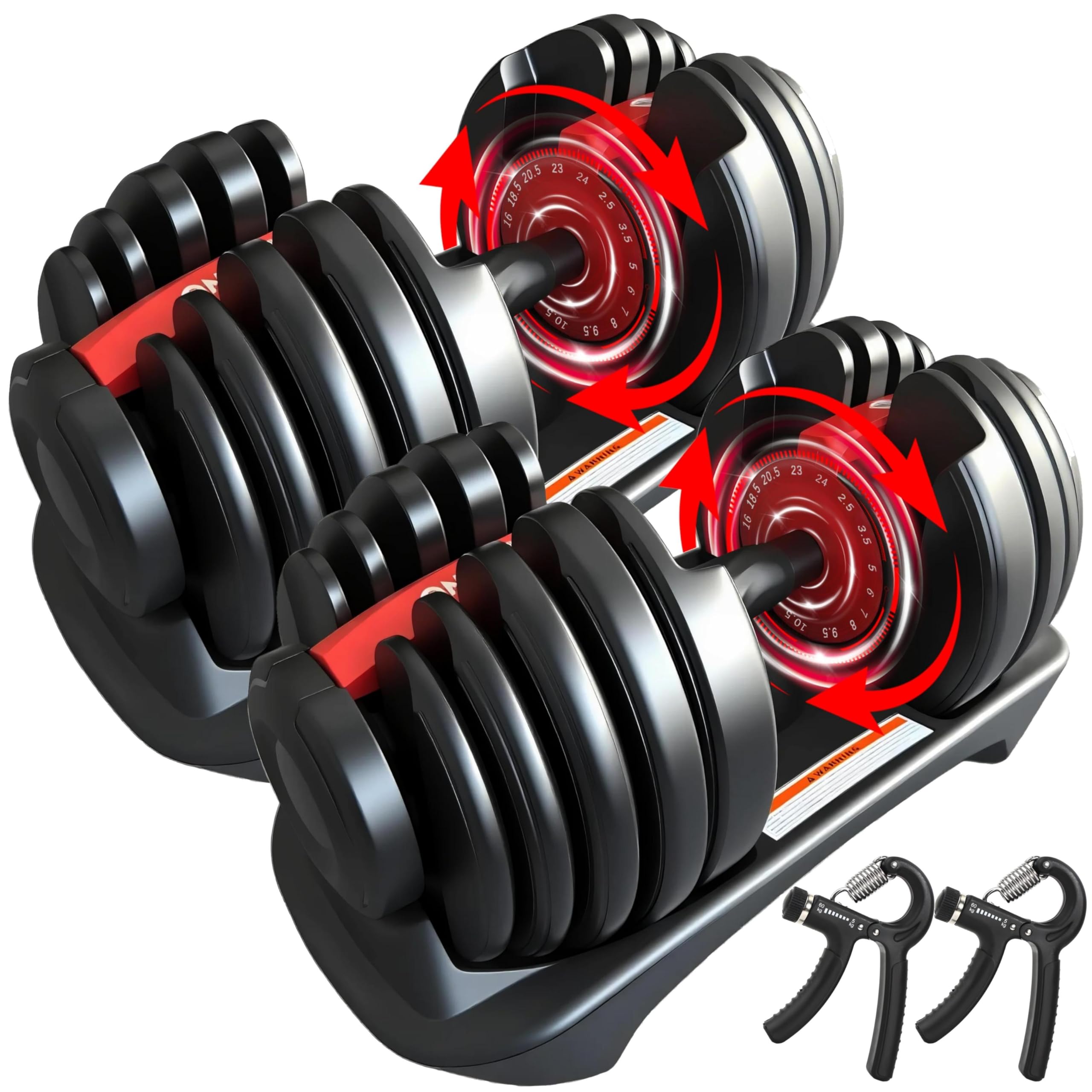 2x24/40kg Pair Adjustable Dumbbell 15 Weight in 1 with Fast Automatic Adjustable and Weight Plate for Body Workout Home Gym dumbbell（Include 2 Dumbbells + 2 Hand Gripper) 2x24kg(A)
